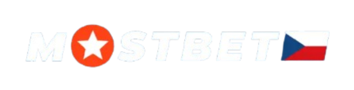 Mostbet CZ logo s hazardními symboly na čistém bílém pozadí